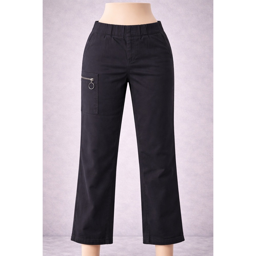 NWT Denim & Co Adaptive Womens‎ Black Cargo Pants Elastic Waist Straight Leg